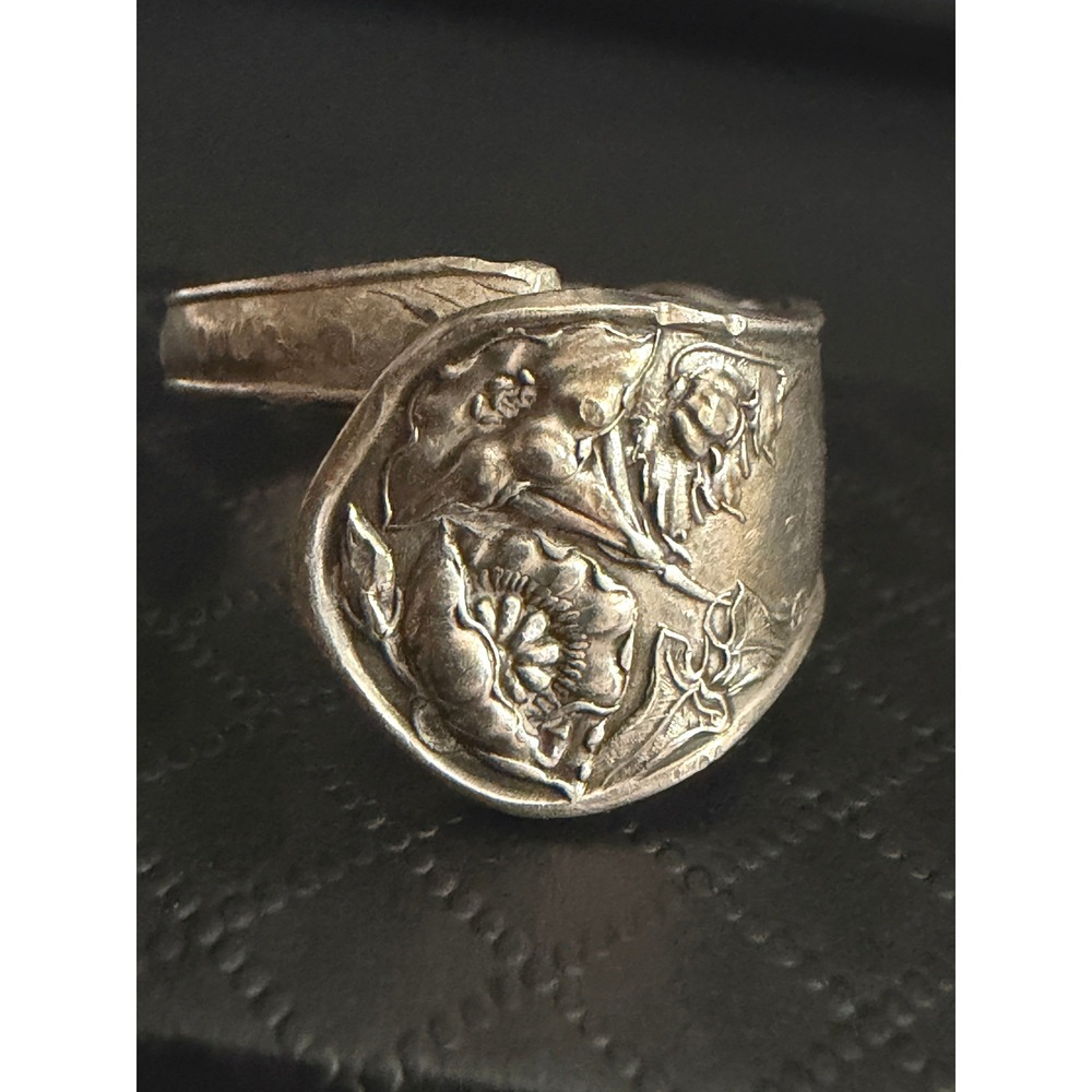 Vintage Spoon Ring Silver Tone Floral